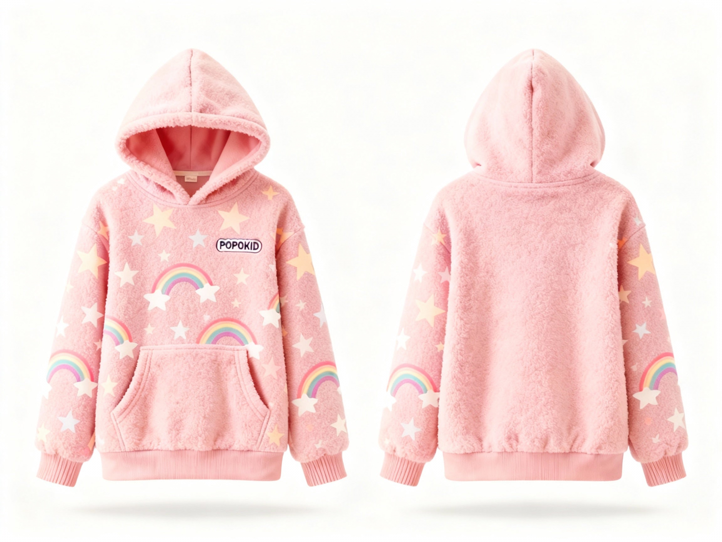 POPOKID Cloud-Soft Rainbow & Star Sherpa Hoodie