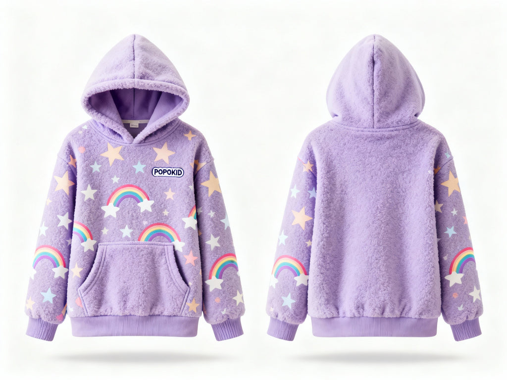 POPOKID Cloud-Soft Rainbow & Star Sherpa Hoodie