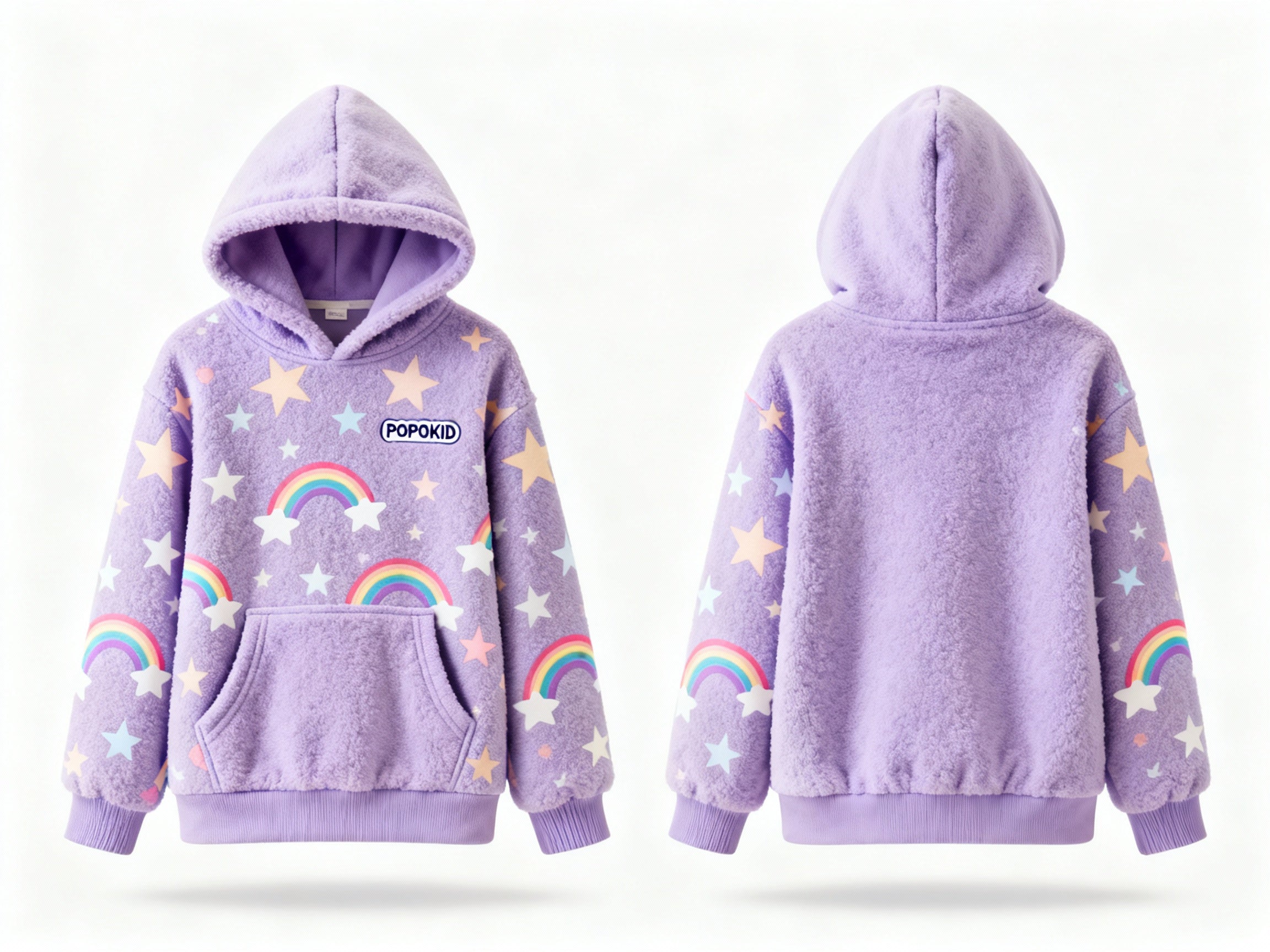 POPOKID Cloud-Soft Rainbow & Star Sherpa Hoodie