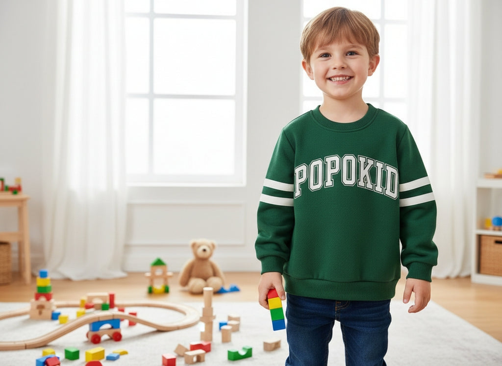 POPOKID Varsity Stripe Crewneck