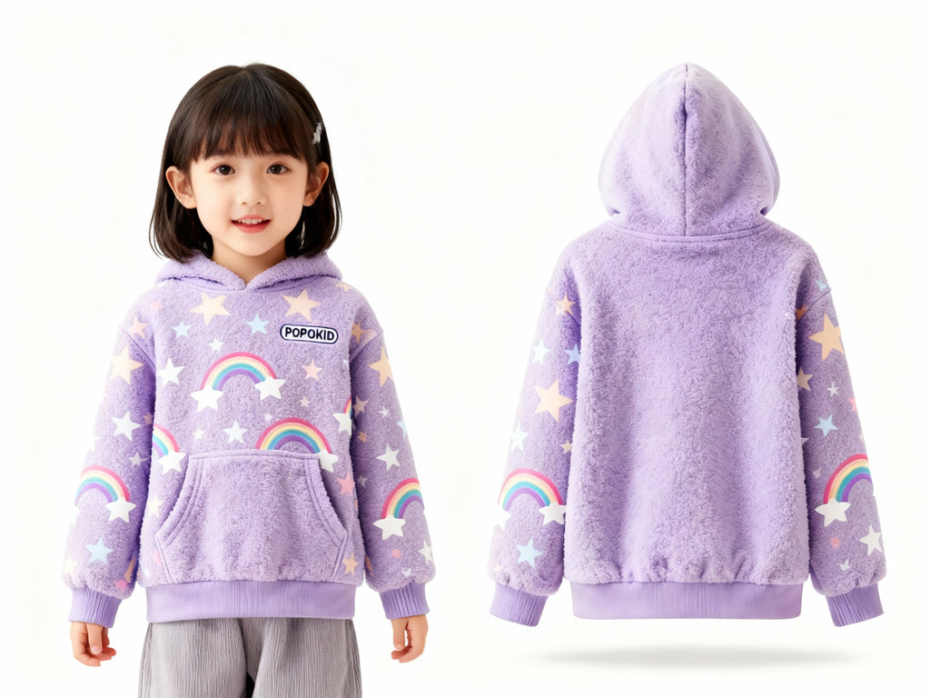 POPOKID Cloud-Soft Rainbow & Star Sherpa Hoodie